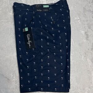Walter Hagen Navy Swim Board Shorts with White Crossed-Club Print